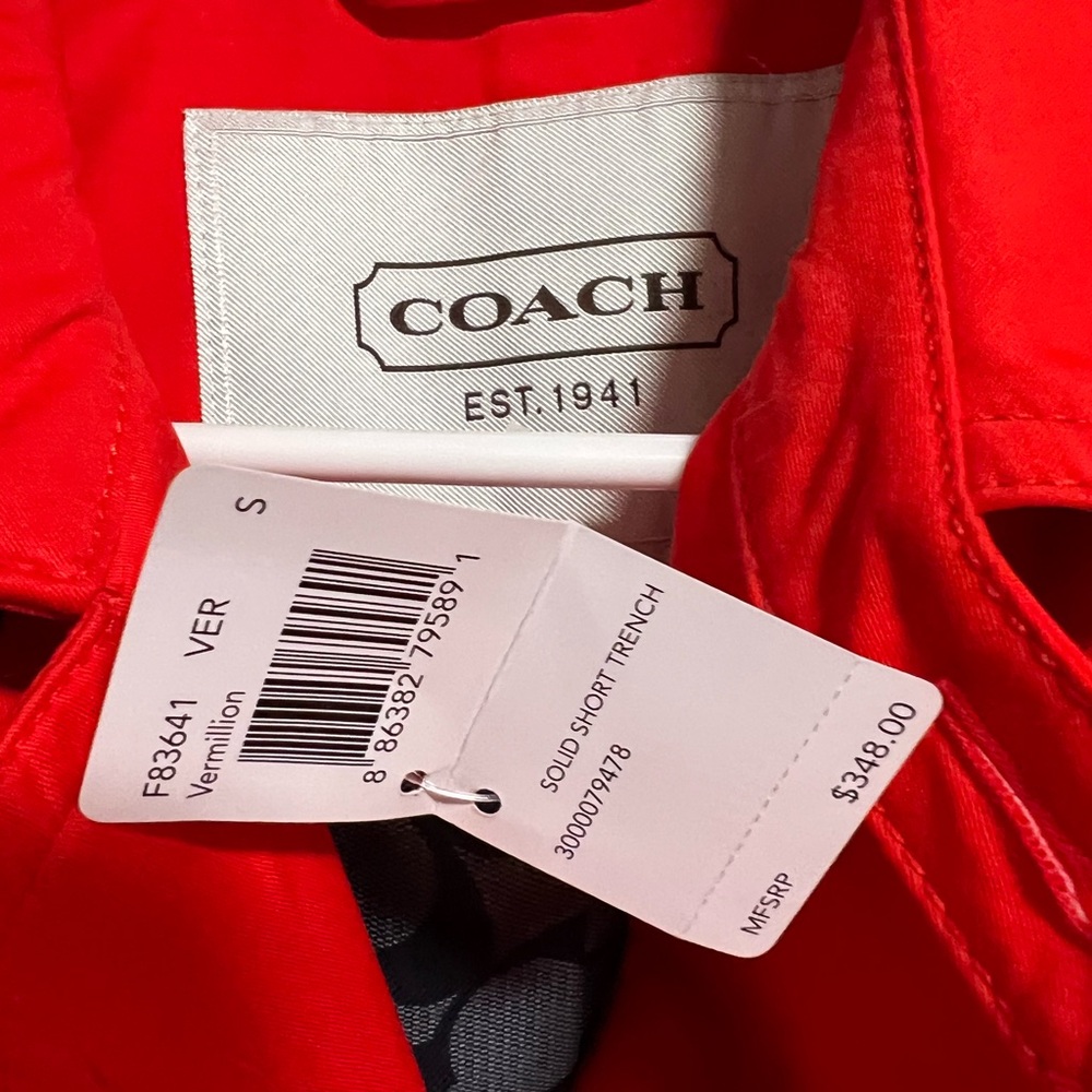 Coach Vivid Red Double-Breasted Trench Coat - Picture 2 of 6